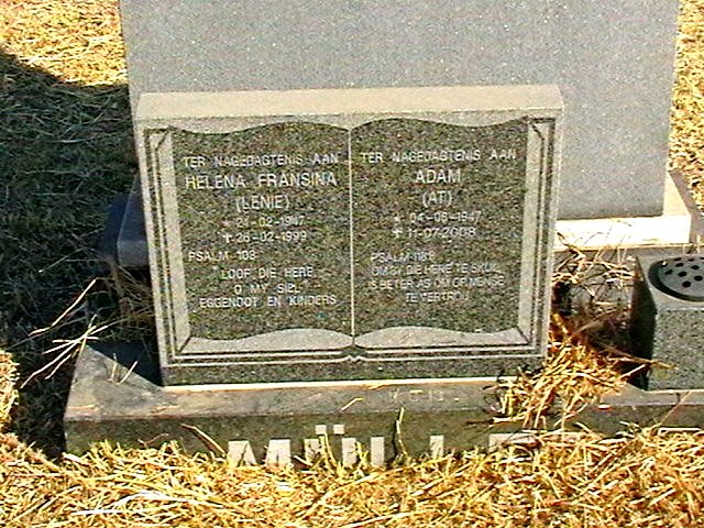 MÜLLER Adam 1947-2008 &amp; Helena Fransina 1947-1999