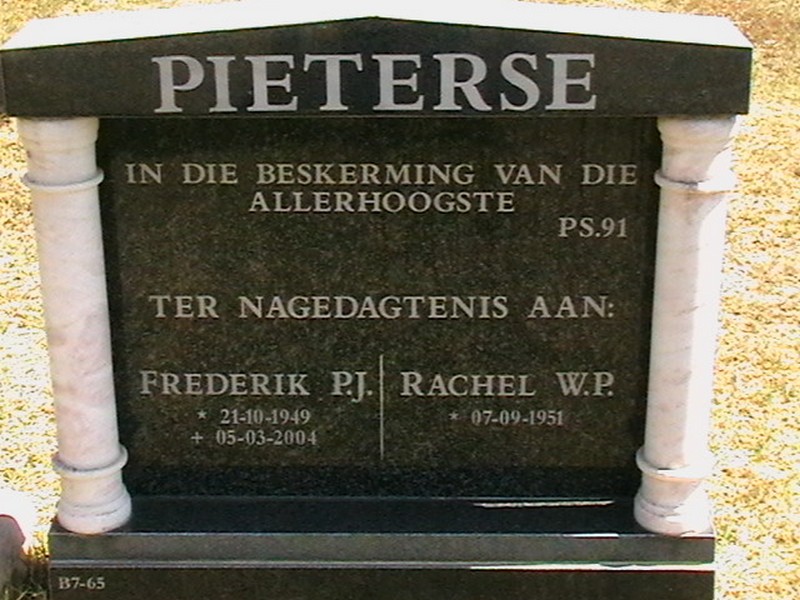 PIETERSE Frederik P.J. 1949-2004 &amp; Rachel W.P. 1951-