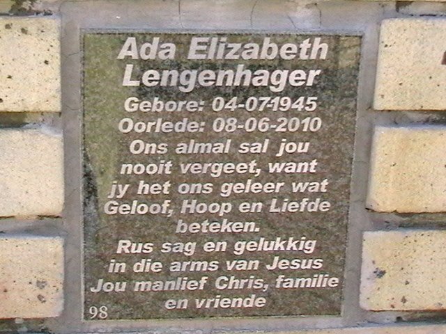 LENGENHAGER Ada Elizabeth 1945-2010