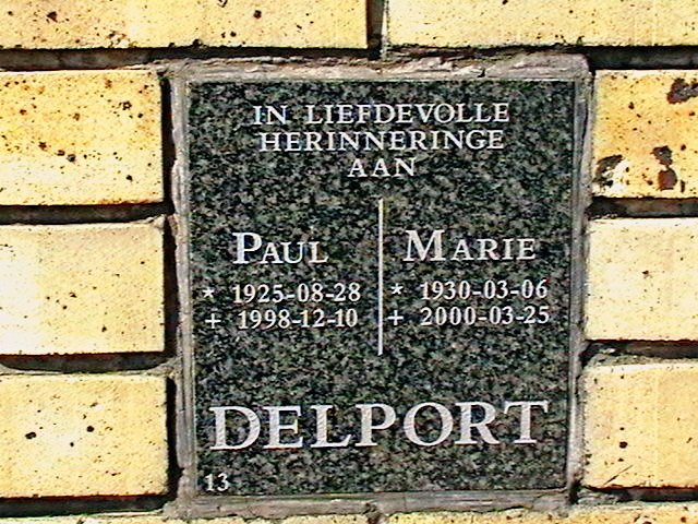 DELPORT Paul 1925-1998 &amp; Marie 1930-2000