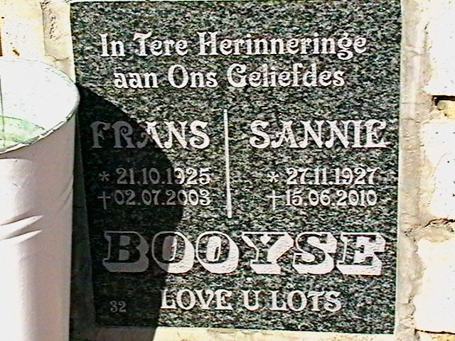 BOOYSE Frans 1925-2003 &amp; Sannie 1927-2010