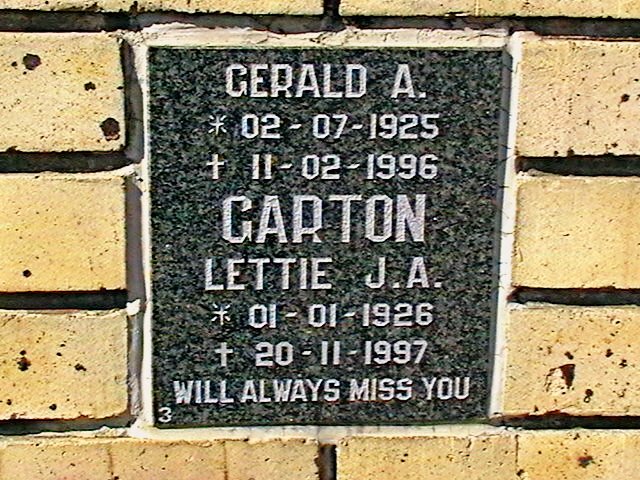 GARTON Gerald A. 1925-1996 &amp; Lettie J.A. 1926-1997