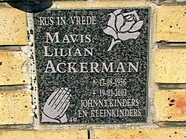 ACKERMAN Mavis Lilian 1956-2003