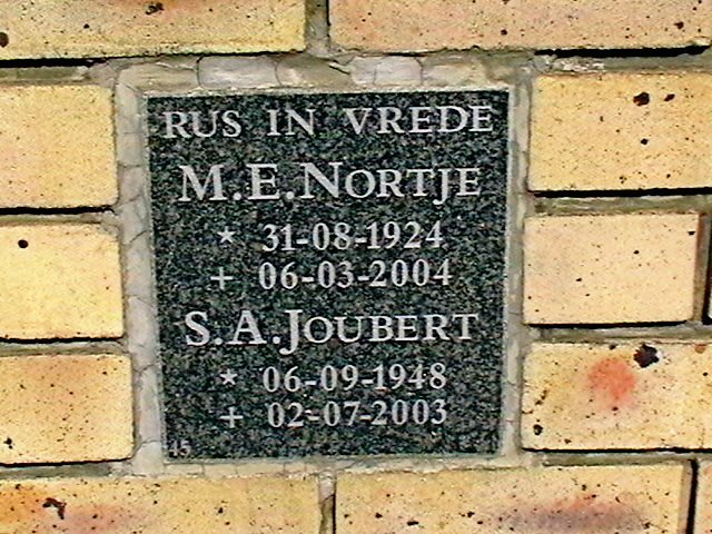 NORTJE M.E. 1924-2004 :: JOUBERT S.A. 1948-2003