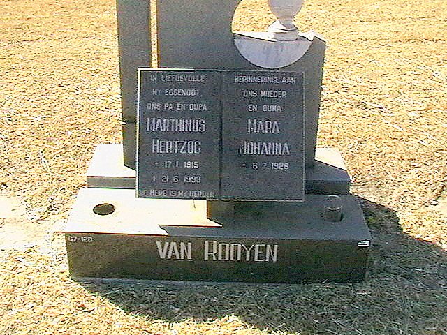 ROOYEN Marthinus Hertzog, van 1915-1993 &amp; Mara Johanna 1926-