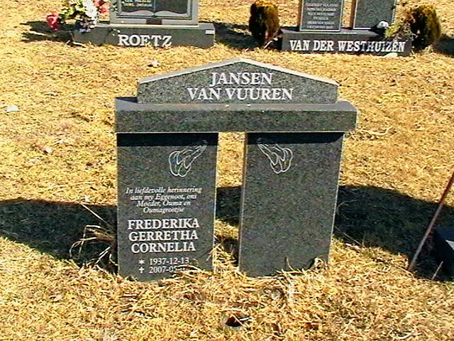 VUUREN Frederika Geretha CorneIia, Jansen van 1937-2007
