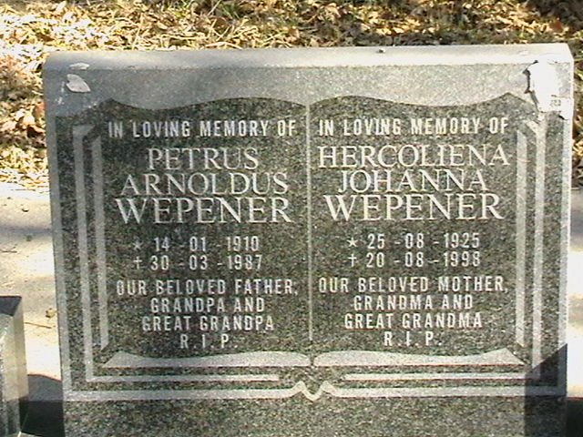 WEPENER Petrus Arnoldus 1910-1987 &amp; Hercoliena Johanna 1925-1998