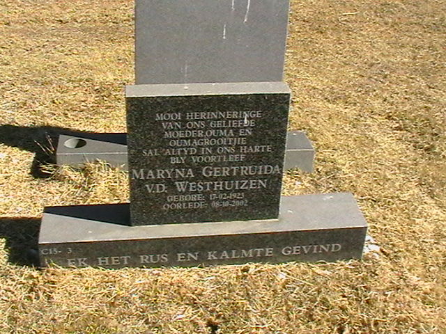 WESTHUIZEN Maryna Gertruida, van der 1923-2002