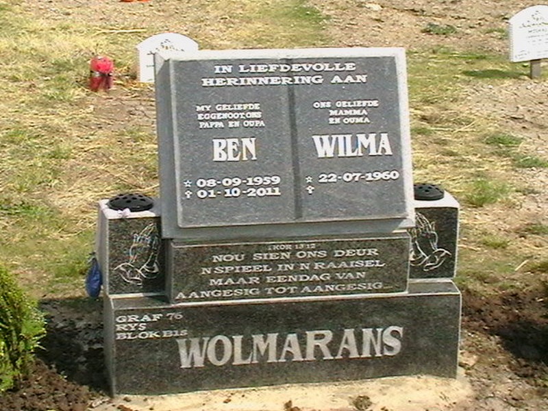 WOLMARANS Ben 1959-2011 &amp; Wilma 1960-