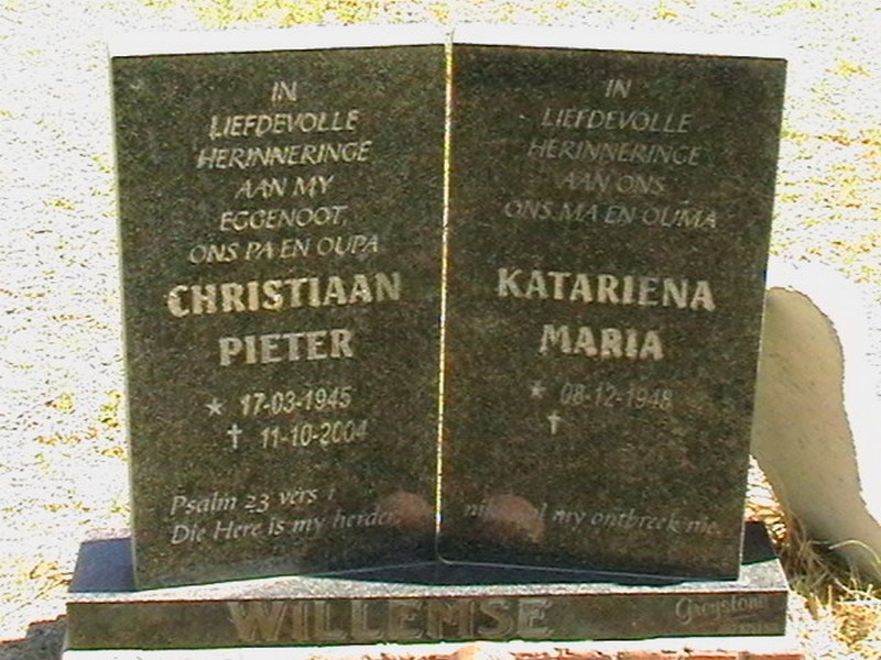WILLEMSE Christiaan Pieter 1945-2004 &amp; Katariena Maria 1948-