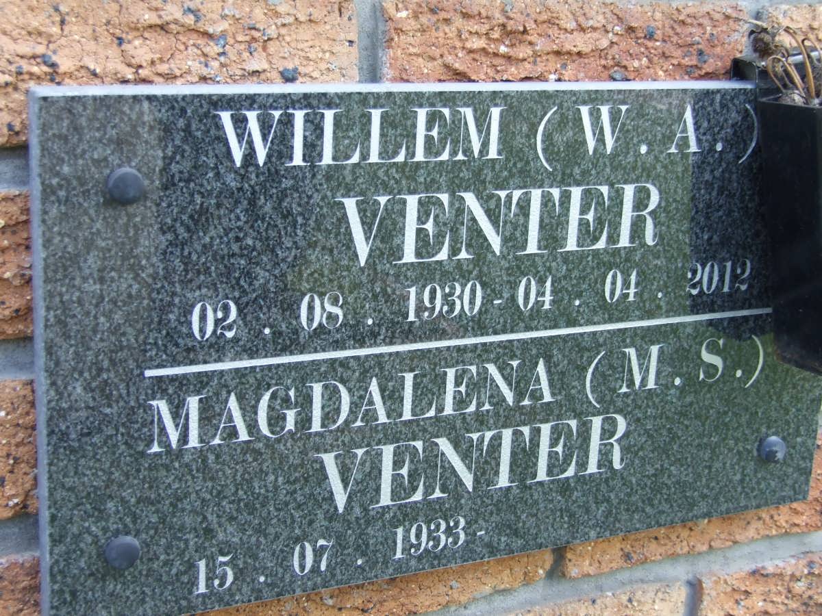 VENTER Willem A. 1930-2012 &amp; Magdalena S. 1933-