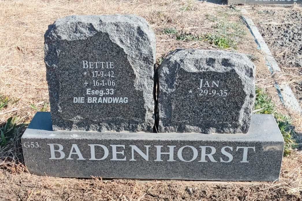 BADENHORST Jan 1935- & Bettie 1942-2006