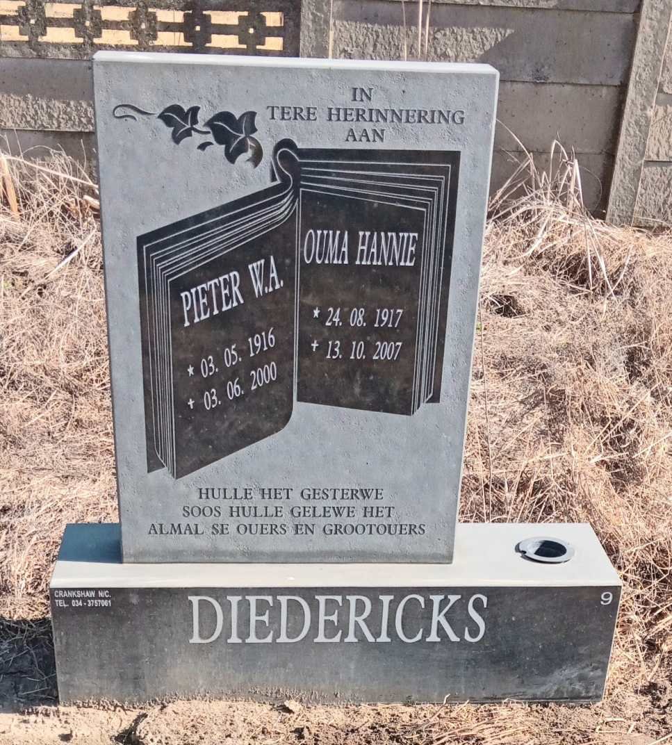 DIEDERICKS Pieter W.A. 1916-2000 & Hannie 1917-2007