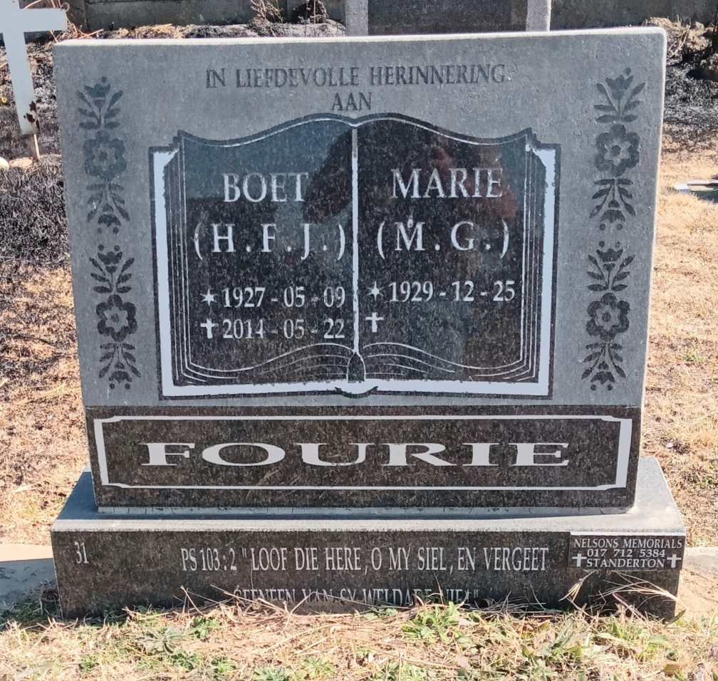 FOURIE H.F.J. 1927-2014 & M.G. 1929- 