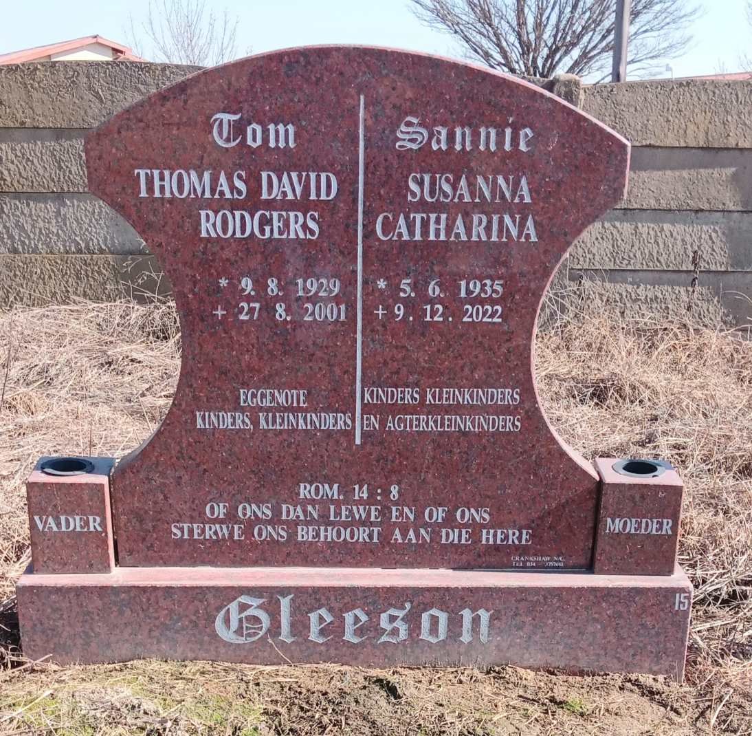 GLEESON Thomas David Rodgers 1929-2001 & Susanna Catharina 1935-2022 