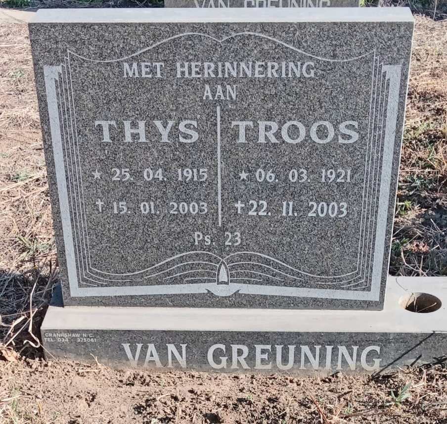 GREUNING Thys, van 1915-2003 & Troos 1921-2003