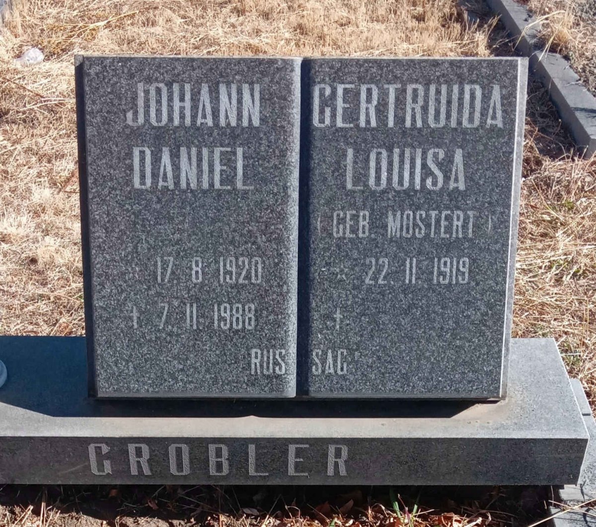 GROBLER Johann Daniel 1920-1988 & Gertruida Louisa MOSTERT 1919-