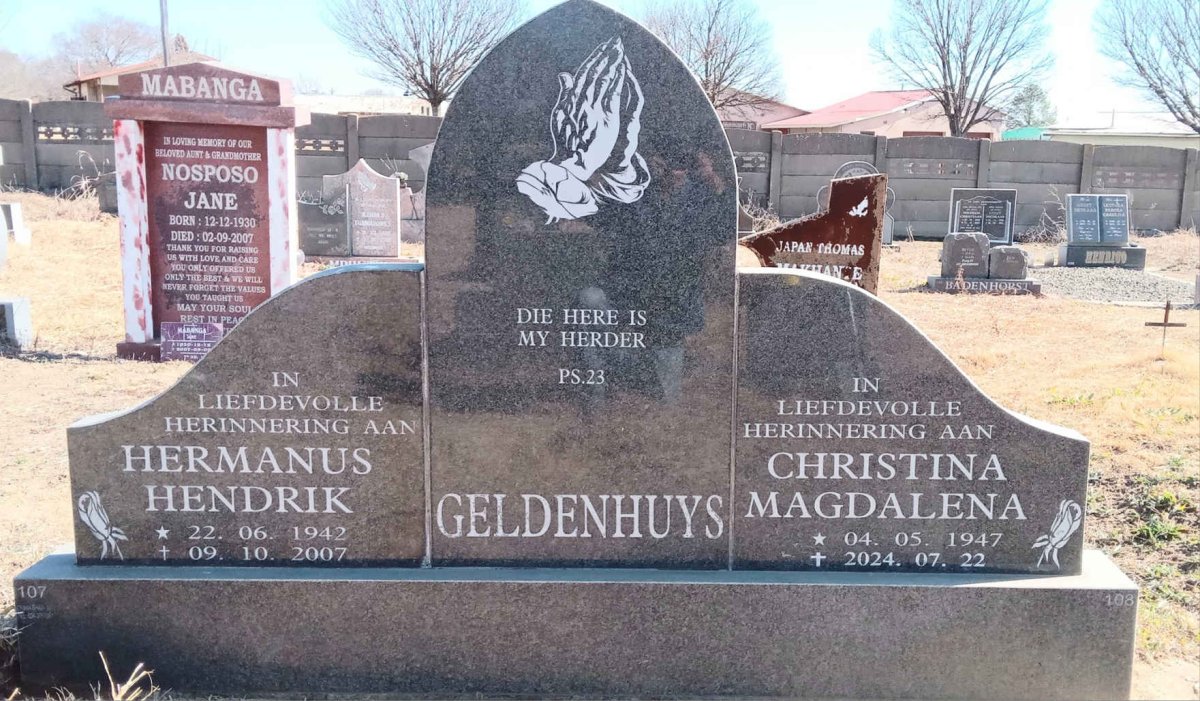 GELDENHUYS Hermanus Hendrik 1942-2007 & Christina Magdalena 1947-2024
