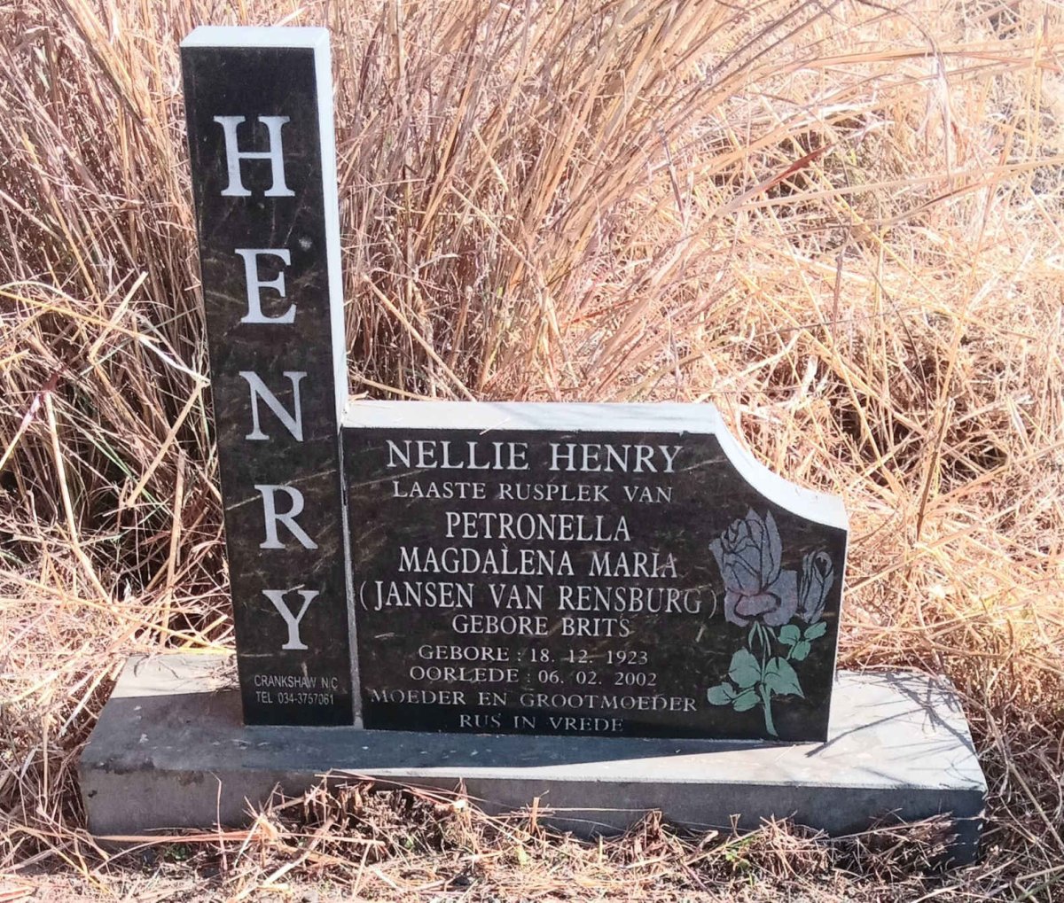 HENRY Petronella Magdalena Maria voorheen JANSEN VAN RENSBURG nee BRITS 1923-2002