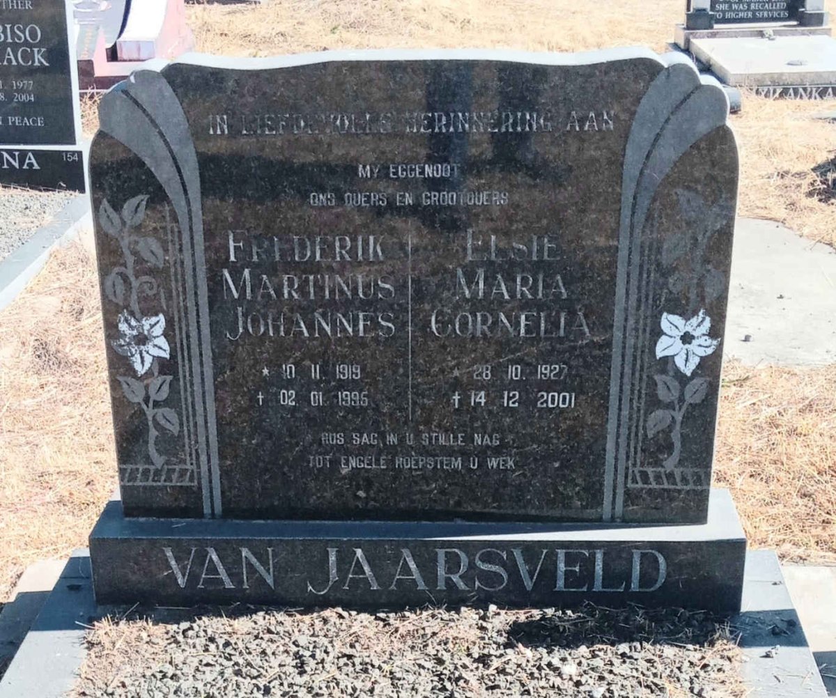 JAARSVELD Frederik Martinus Johannes, van 1919-1995 & Elsie Maria Cornelia 1927-2001