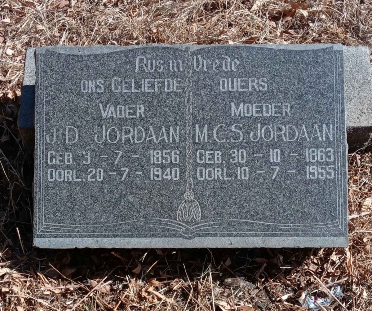 JORDAAN J.D. 1856-1940 & M.C.S 1863-1955