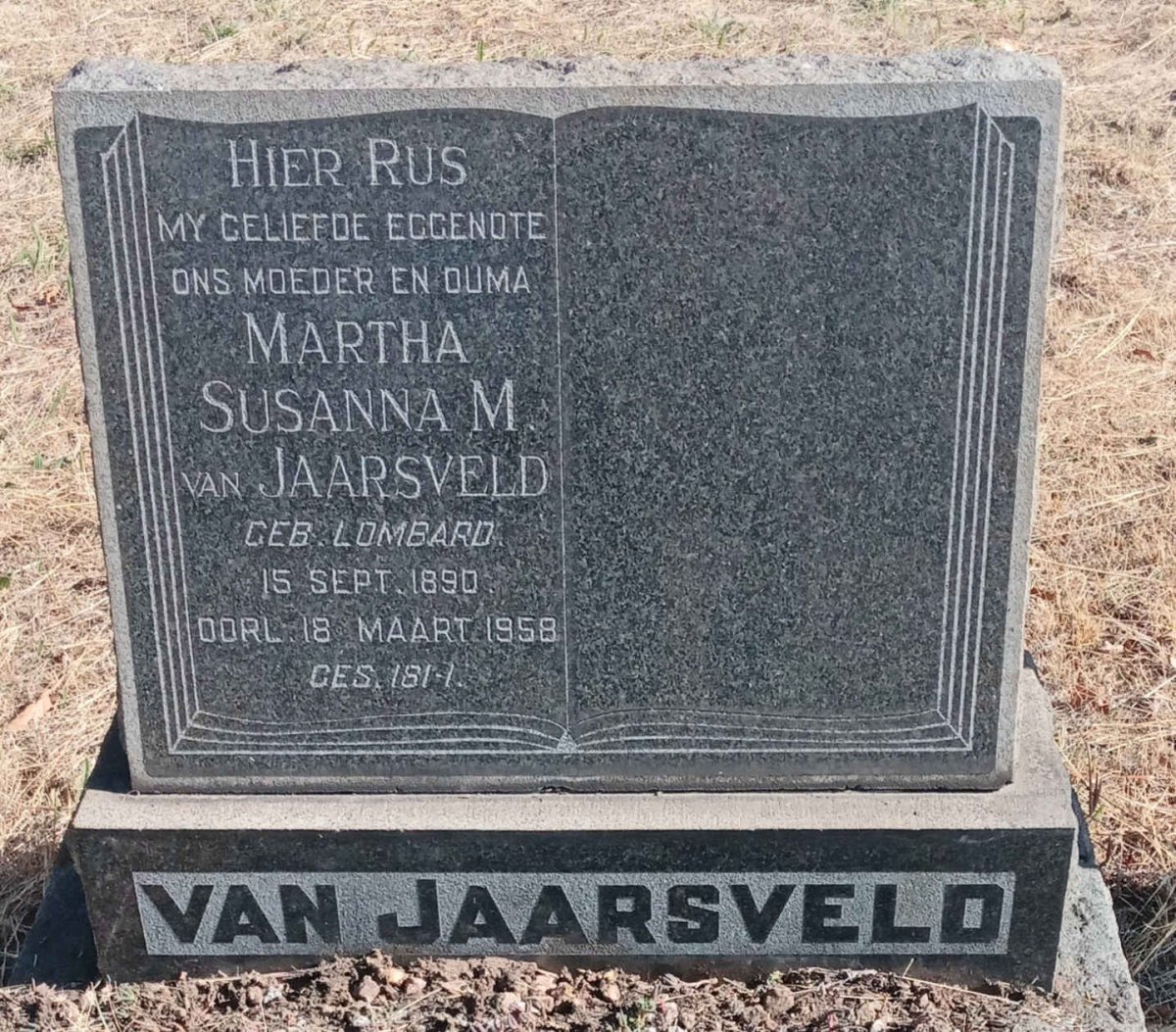 JAARSVELD Martha Susanna M., van nee LOMBARD 1890-1958