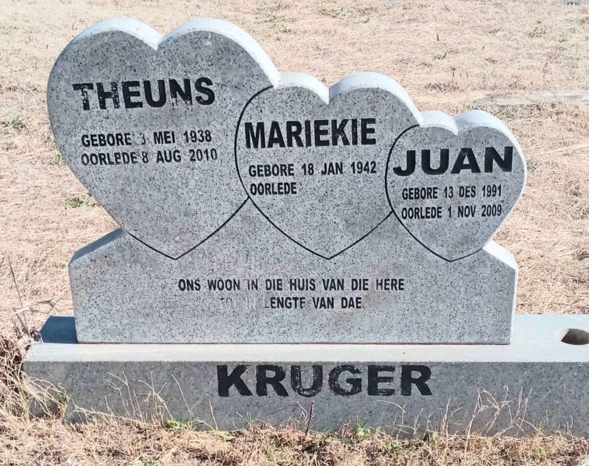 KRUGER Theuns 1938-2010 & Mariekie 1942- :: KRUGER Juan 1991-2009