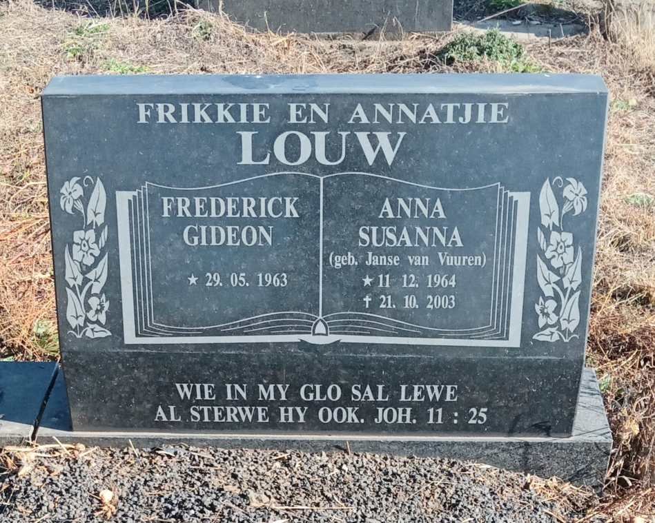 LOUW Frederick Gideon 1963- & Anna Susanna nee JANSE VAN VUUREN 1964-2003