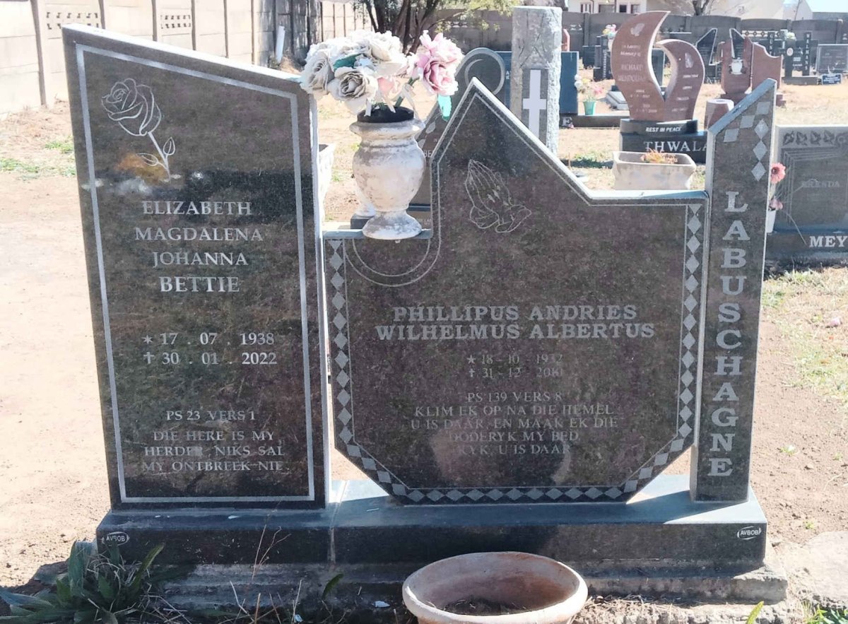 LABUSCHAGNE Phillipus Andries Wilhelmus Albertus 1932-  & Elizabeth Magdalena Johanna 1938-2022