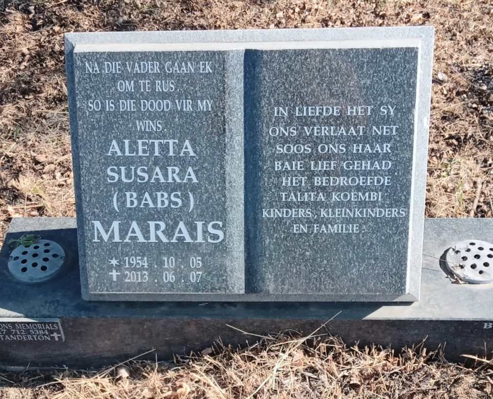 MARAIS Aletta Susara 1954-2013 