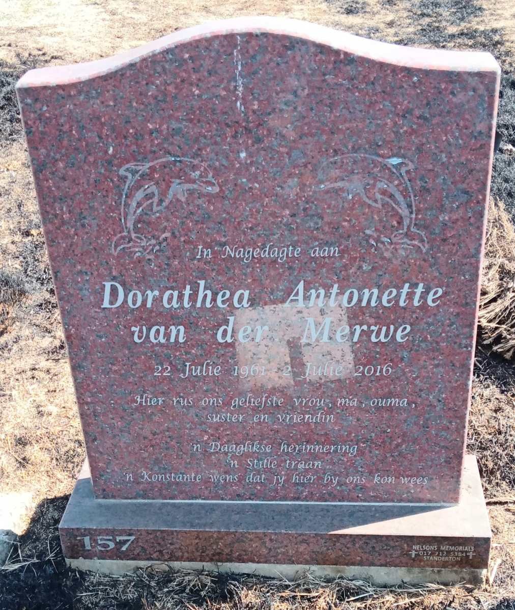 MERWE Dorathea Antonette, van der 1961-2016
