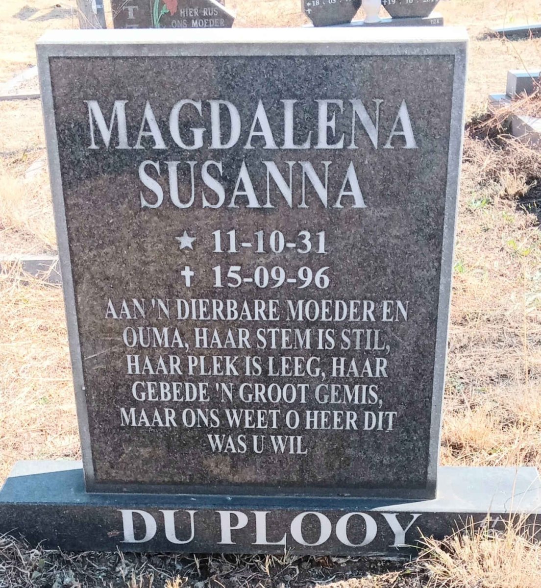 PLOOY Magdalena Susanna, du 1931-1996