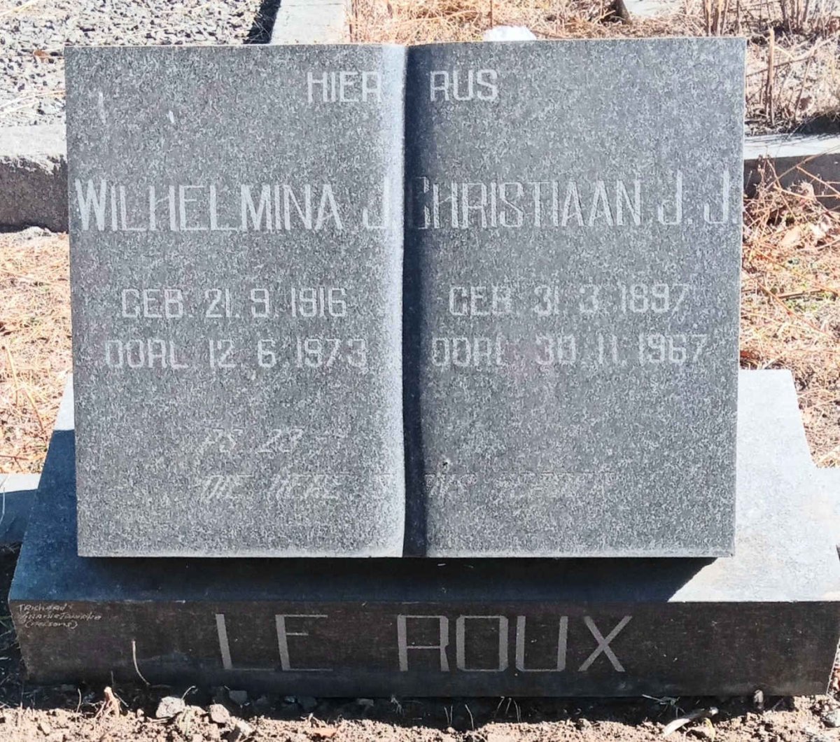 ROUX Christiaan J.J., le 1897-1967 & Wilhelmina J. 1916-1973