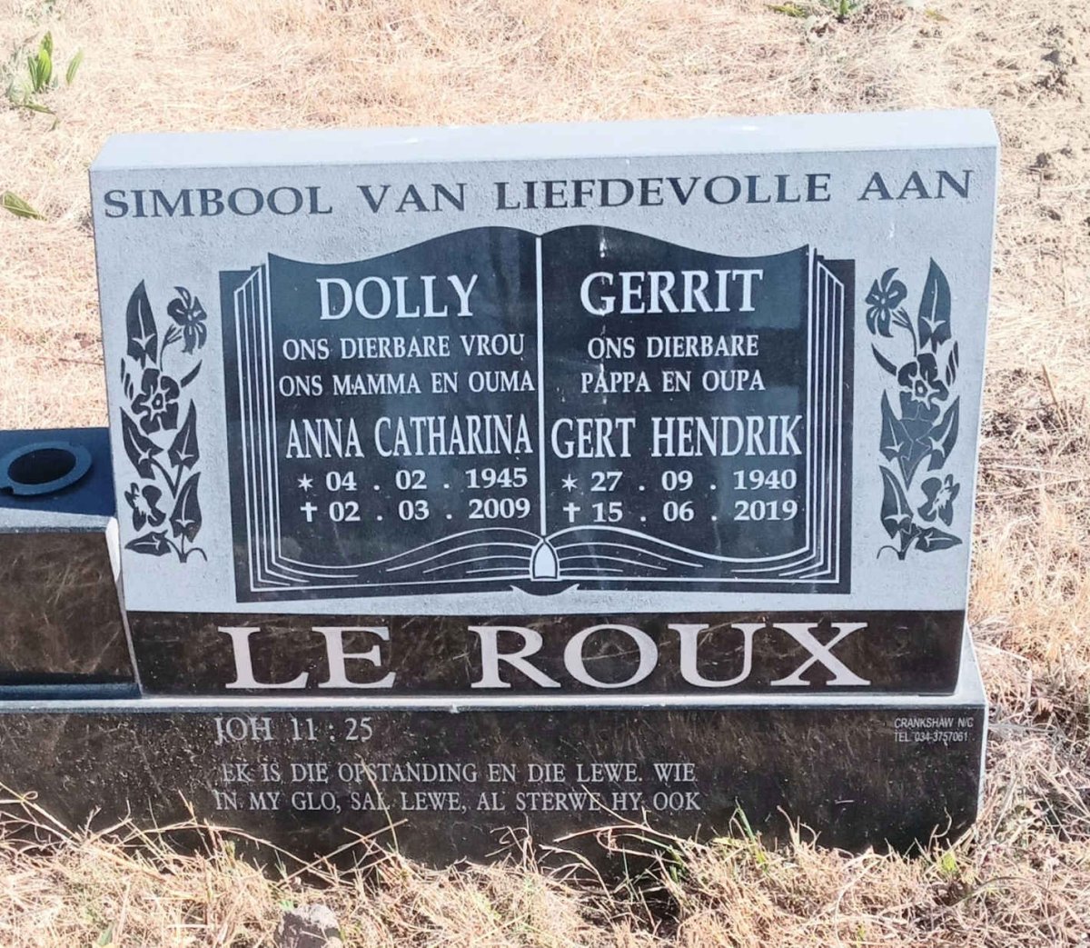 ROUX Gert Hendrik, le 1940-2019 & Anna Catharina 1945-2009 
