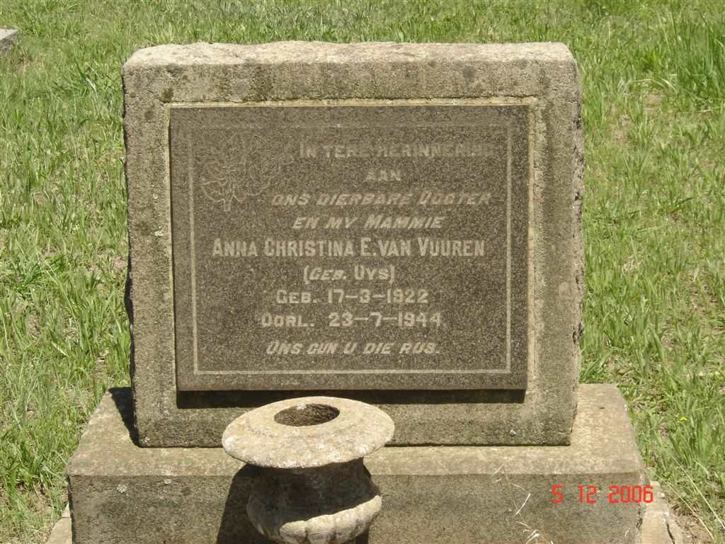 VUUREN Anna Christina E, van nee UYS 1922-1944