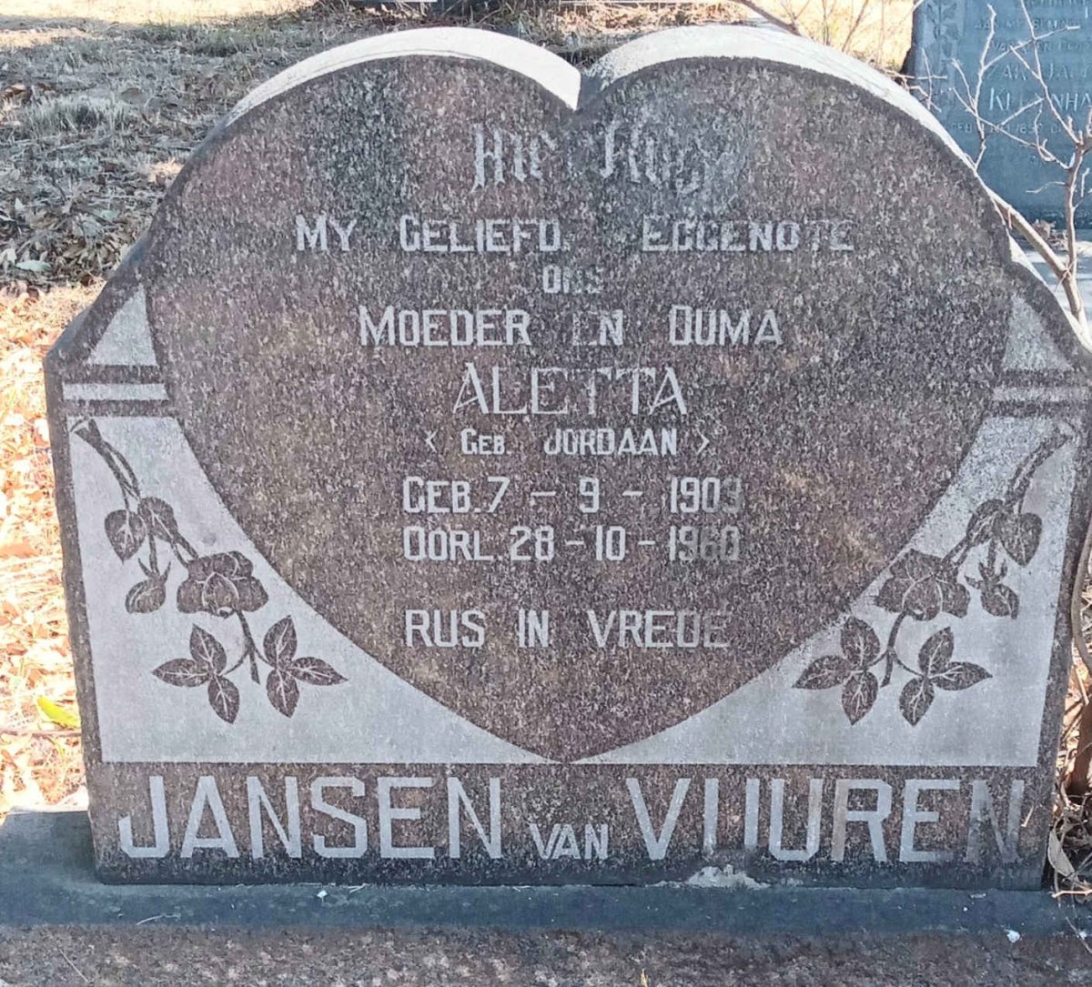 VUUREN Aletta, Jansen van nee JORDAAN 1903-1960