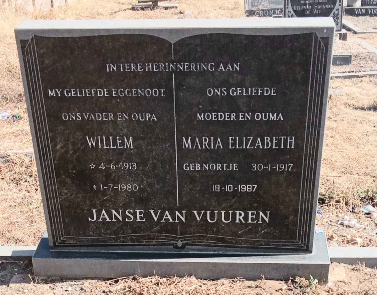 VUUREN Willem, Janse van 1913-1980 & Maria Elizabeth NORTJE 1917-1987 