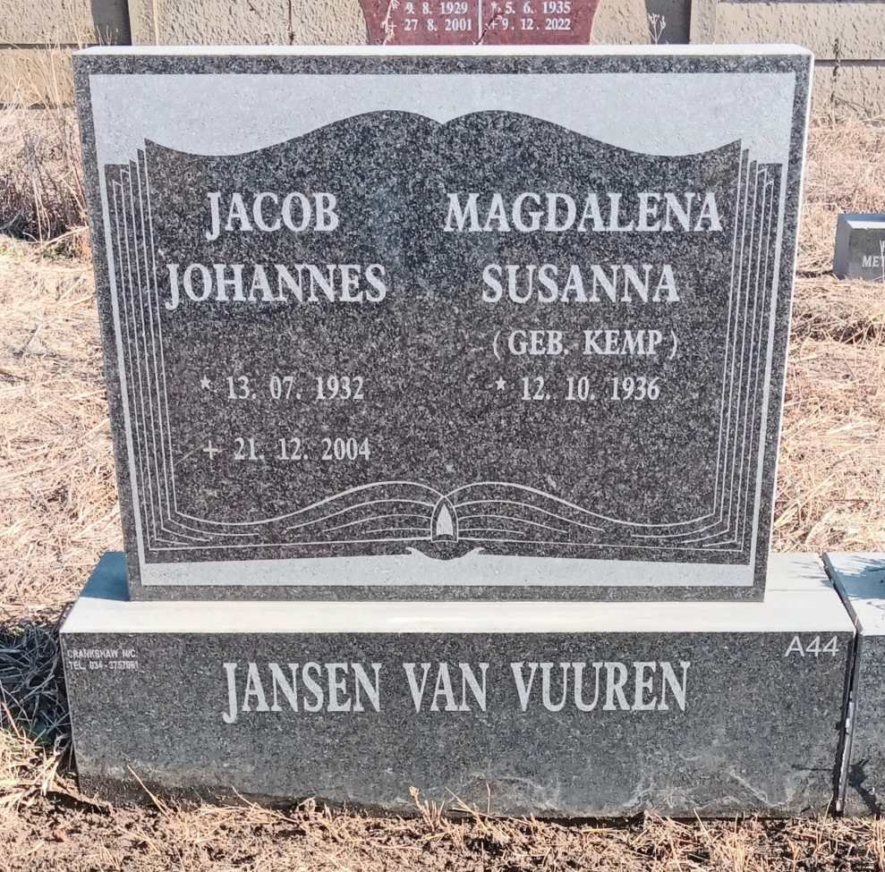 VUUREN Jacob Johannes, Jansen van 1932-2004 & Magdalena Susanna nee KEMP 1936-