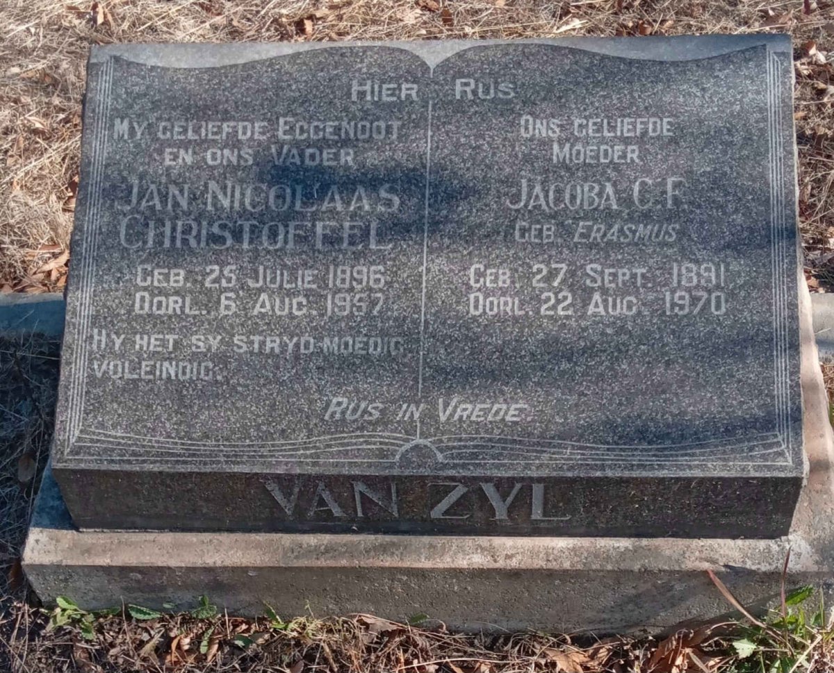 ZYL Jan Nicolaas Christoffel, van 1896-1957 & Jacoba C.F. ERASMUS 1891-1970