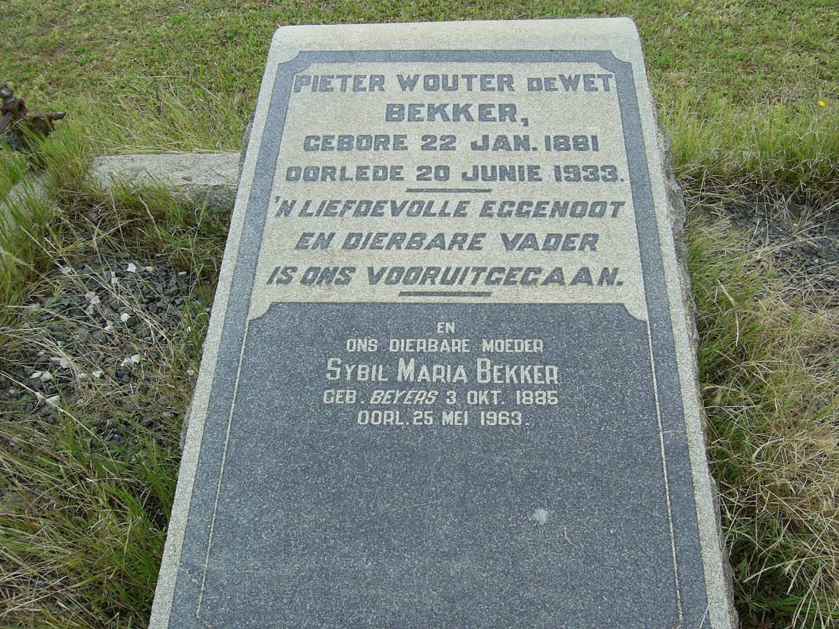 BEKKER Pieter Wouter de Wet 1881-1933 &amp; Sybil Maria BEYERS 1885-1963
