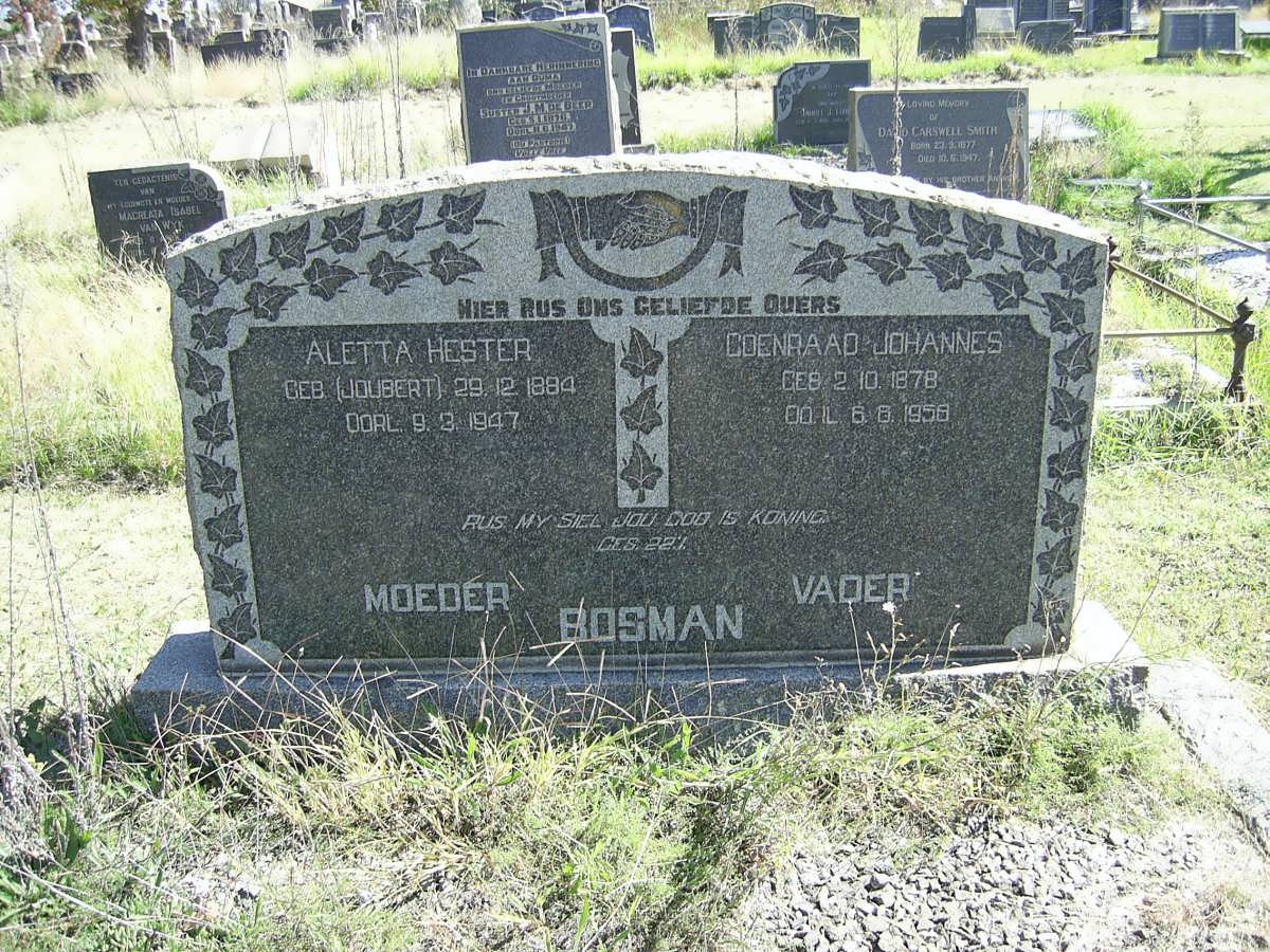 BOSMAN Coenraad Johannes 1878-1956 &amp; Aletta Hester JOUBERT 1884-1947