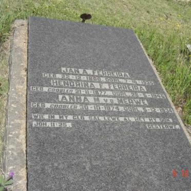 FERREIRA Jan A 1860-1935 ::  FERREIRA Hendrina F. nee GROBLER 1877-1946 :: VAN DER MERWE Anna M. nee GROBLER 1874-1934