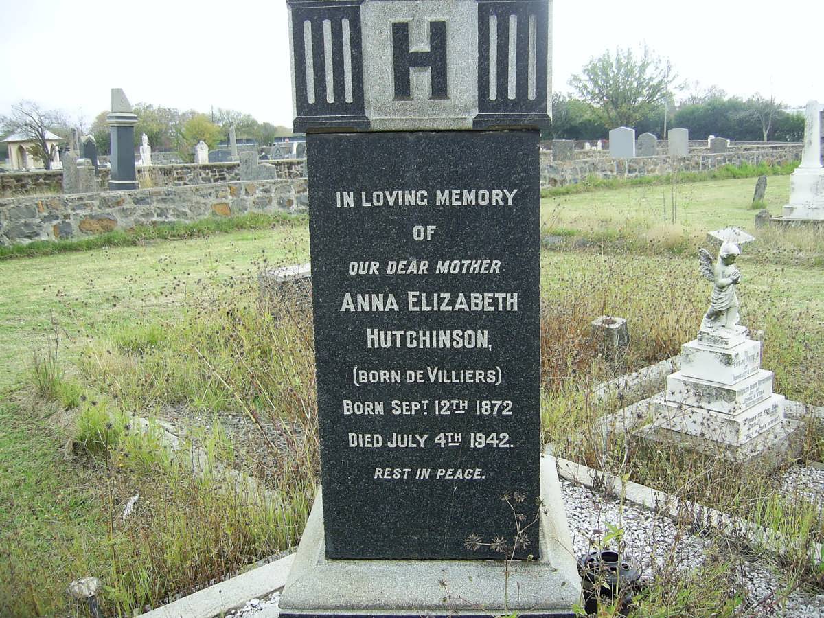 HUTCHINSON Anna Elizabeth nee DE VILLIERS 1872-1942