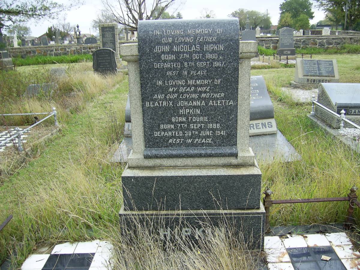 HIPKIN  John Nicholas 1880-1967 &amp; Beatrix Johanna Aletta FOURIE 1888-1941