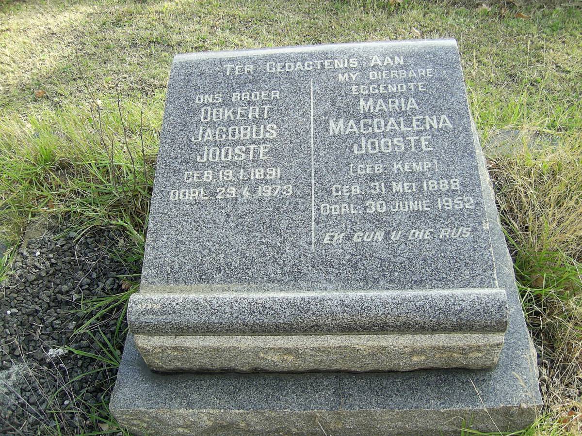 JOOSTE Ockert Jacobus 1891-1973 &amp; Maria Magdalena KEMP 1888-1952