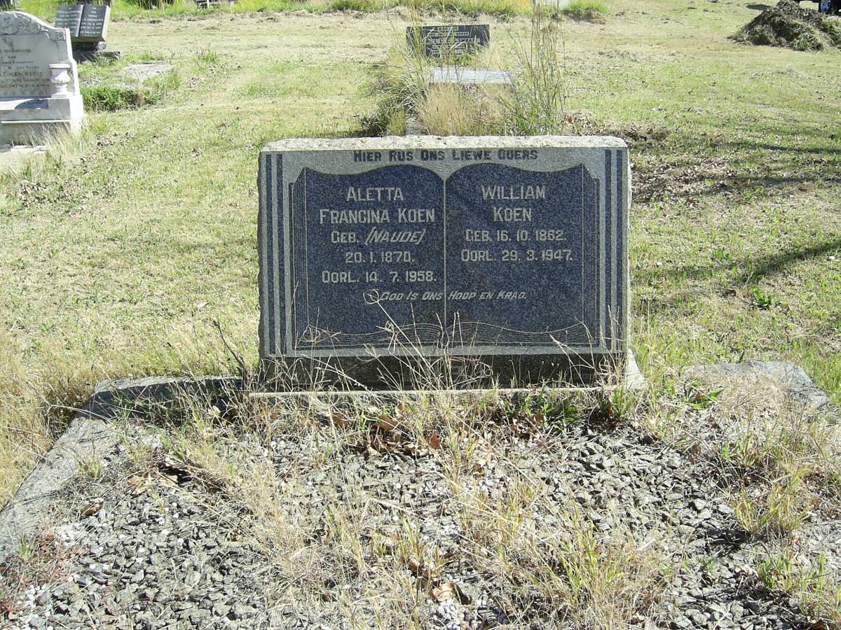 KOEN William 1862-1947 &amp; Aletta Francina NAUDE 1870-1958