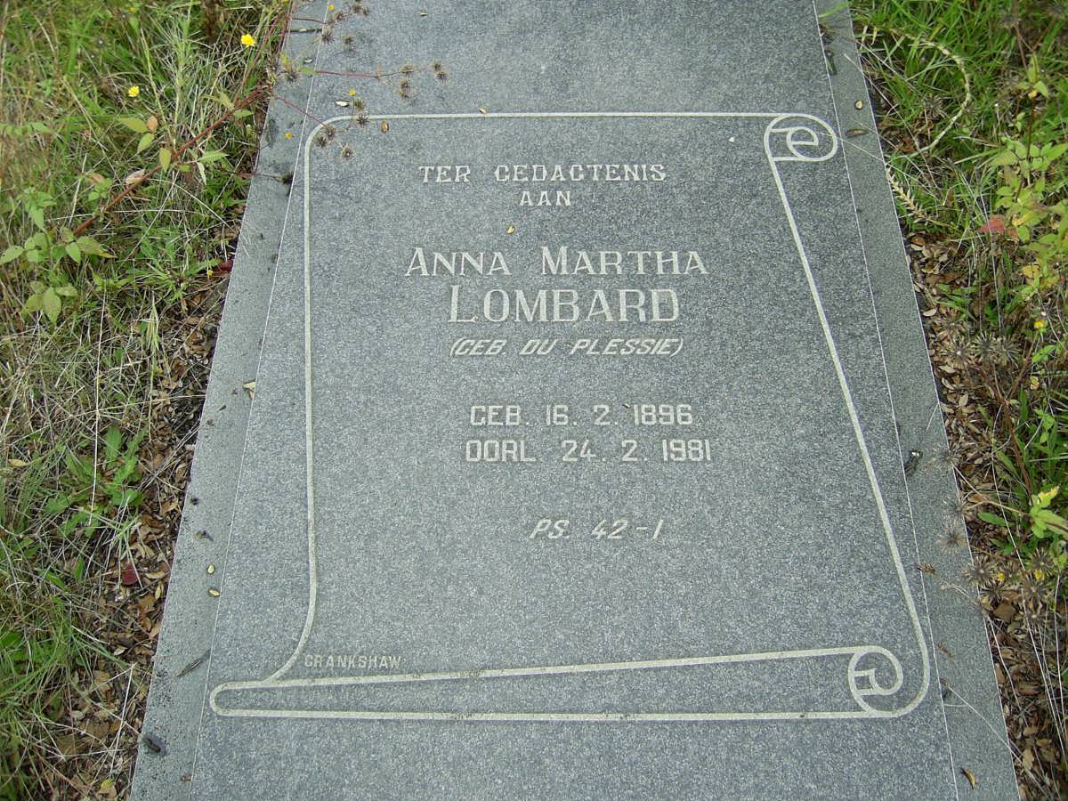 LOMBARD Anna Martha nee DU PLESSIE 1896-1981