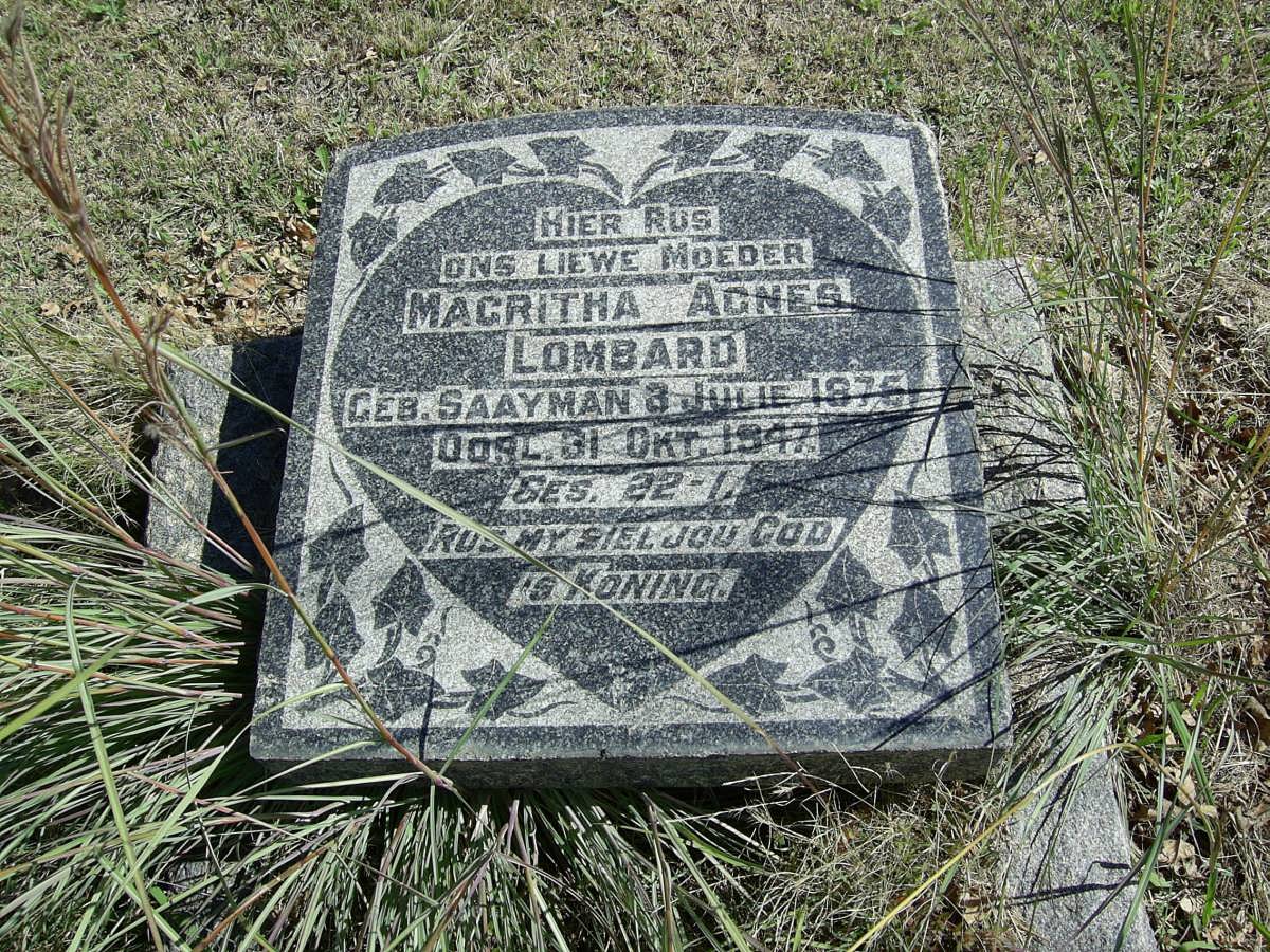 LOMBARD Magritha Agnes nee SAAYMAN 1875-1947