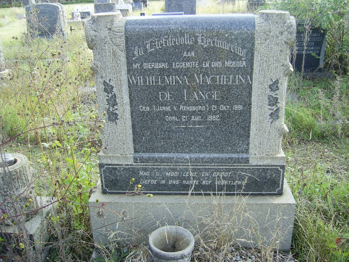 LANGE Wilhelmina Machelina, de nee JANSE VAN RENSBURG 1881-1952