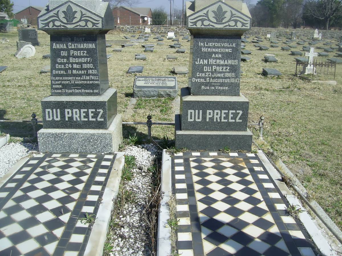 PREEZ Jan Hermanus, du 1889-1942 &amp; Anna Catharina BOSHOFF 1880-1930